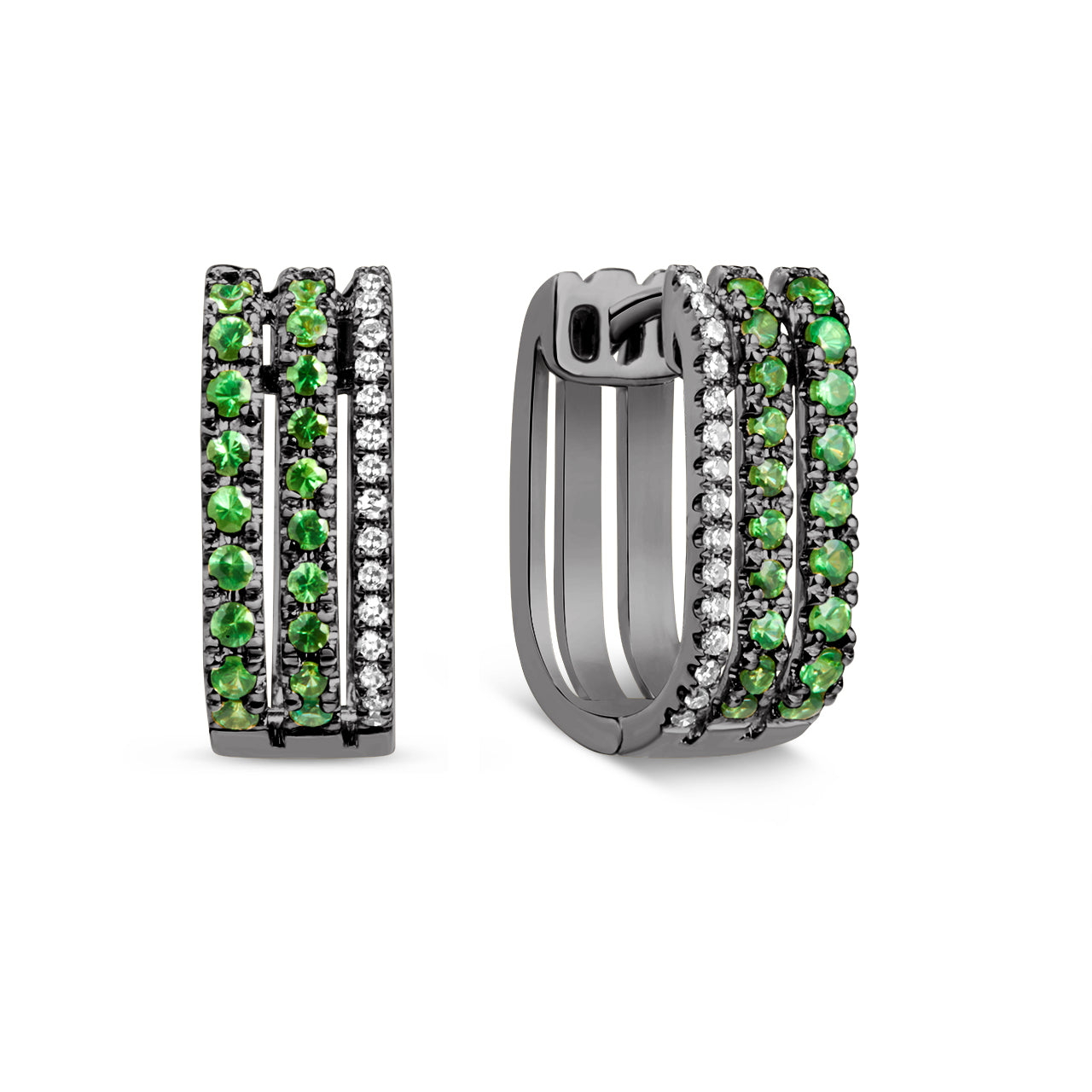Tsavorite & Diamond 3 Bar Huggie Earring