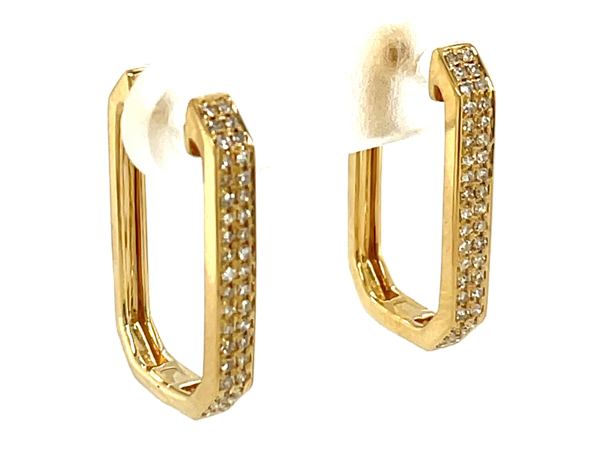 DIAMOND 2 ROW RECTANGLE HOOP EARRING, 20X12MM