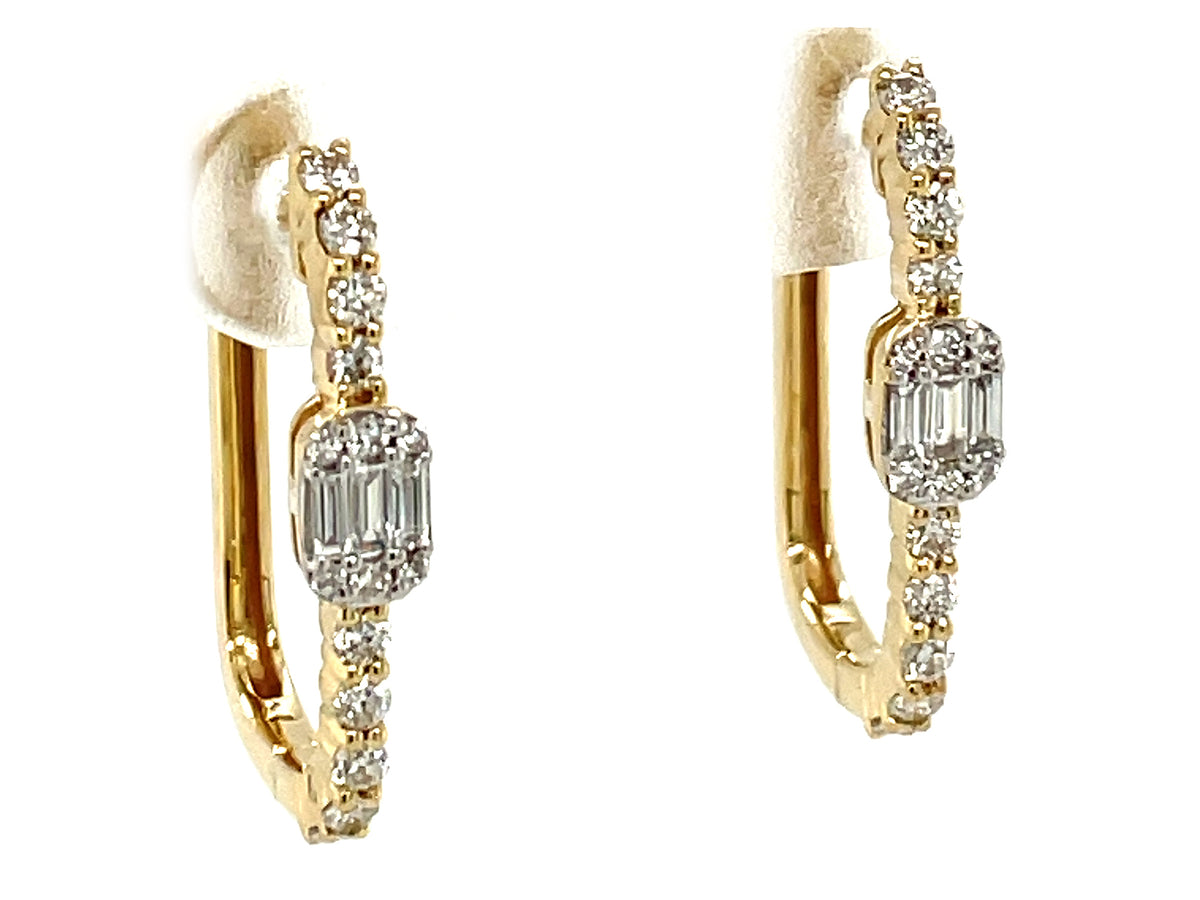 DIAMOND BAGUETTE CLUSTER RECTANGLE HOOP EARRING, 20X13MM