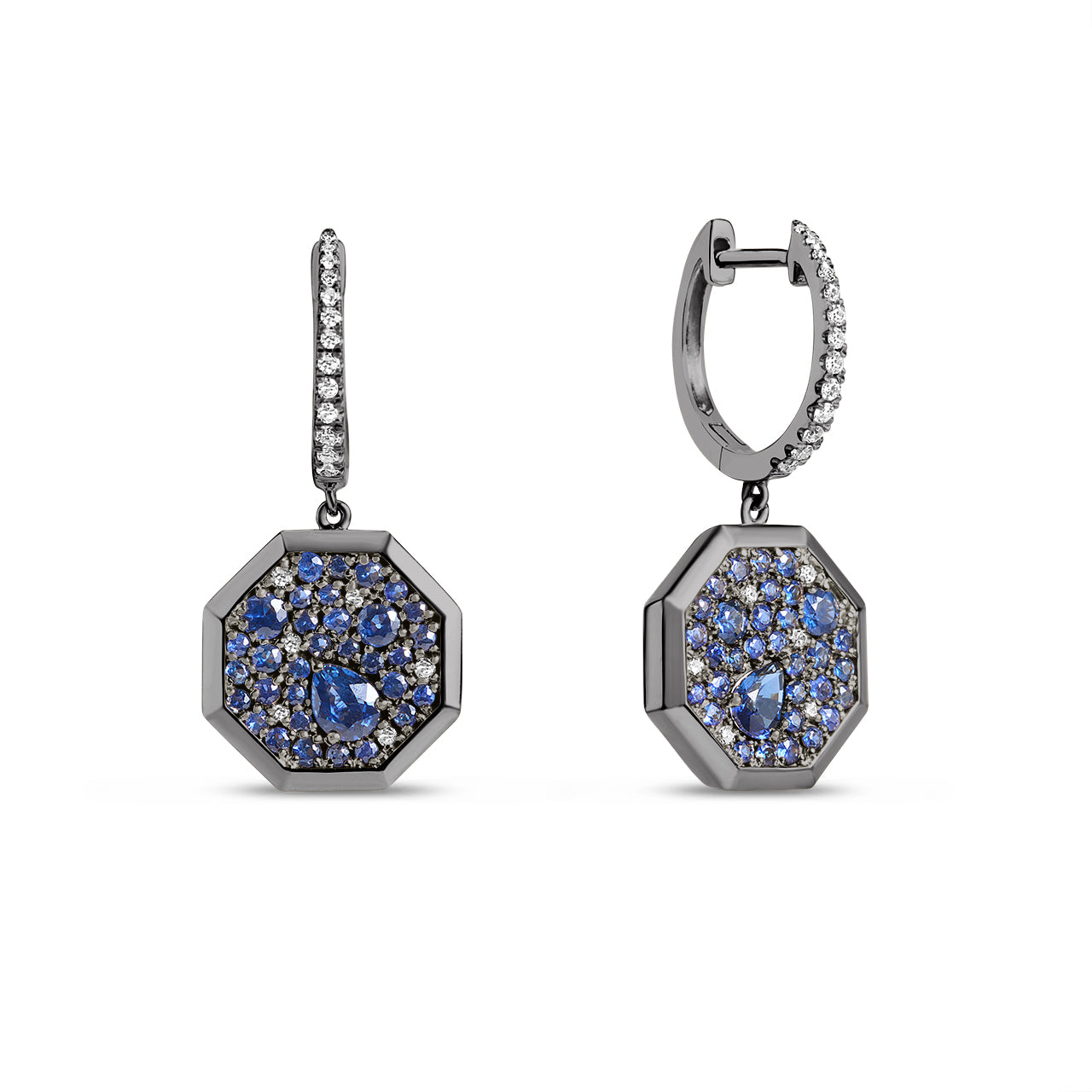 Sapphire & Diamond Octagon Dangle Earrings