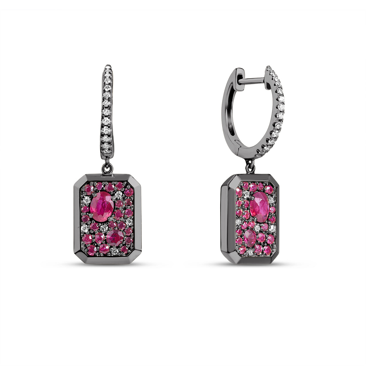 Ruby & Diamond Rectangle Dangle Earring