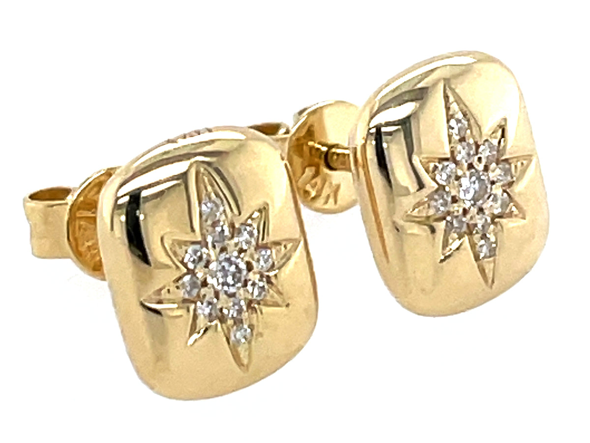 DIAMOND STAR CUSHION BUTTON STUD EARRING, 8.8X6.8MM