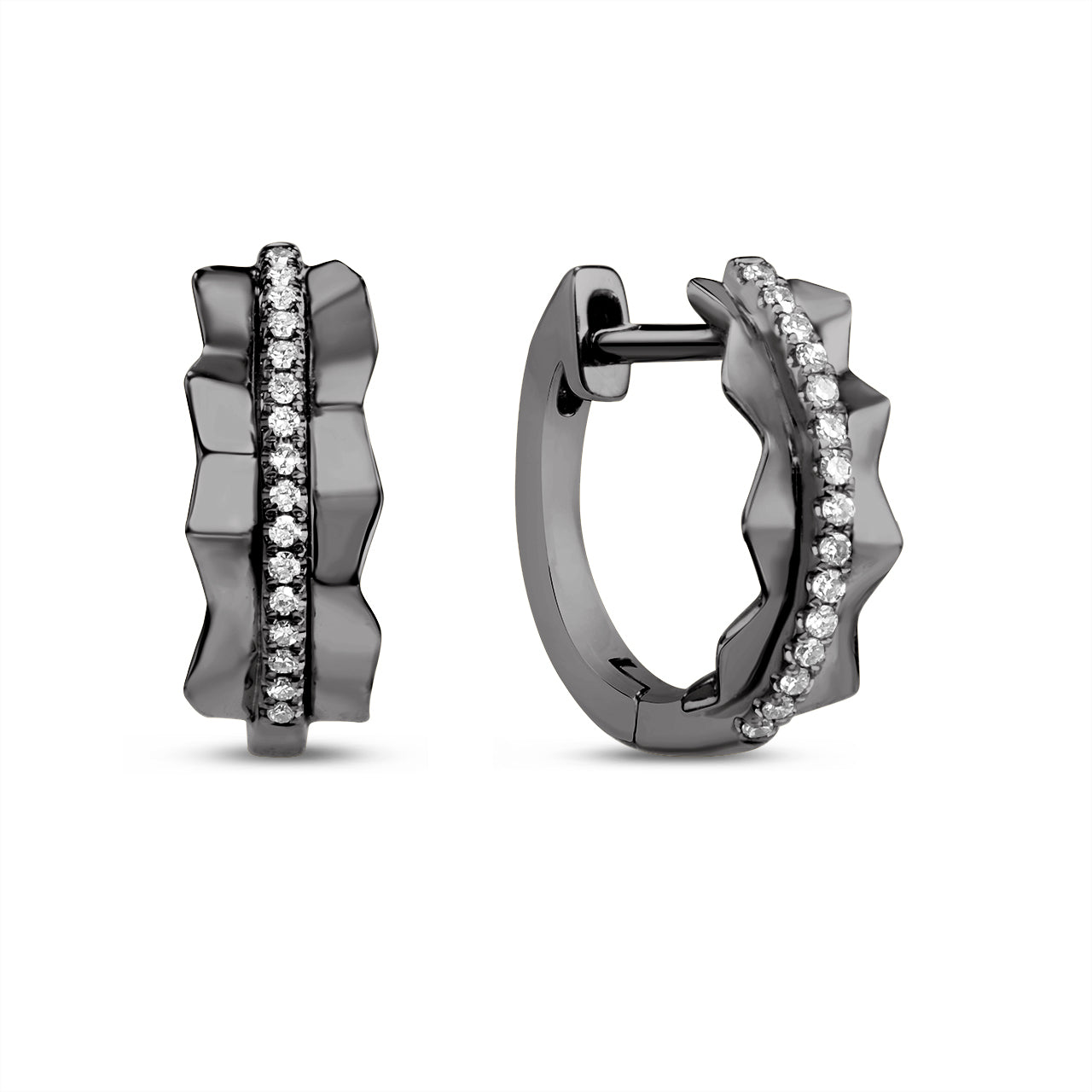 Diamond Pleated 4mm Huggie Earrings