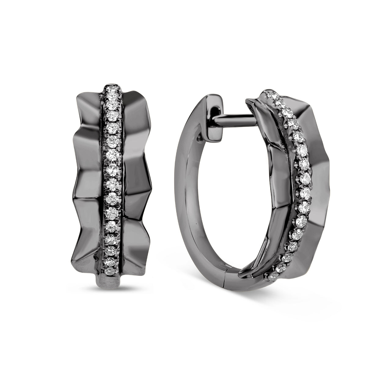 Diamond Pleated 5.5mm Huggie Earrings