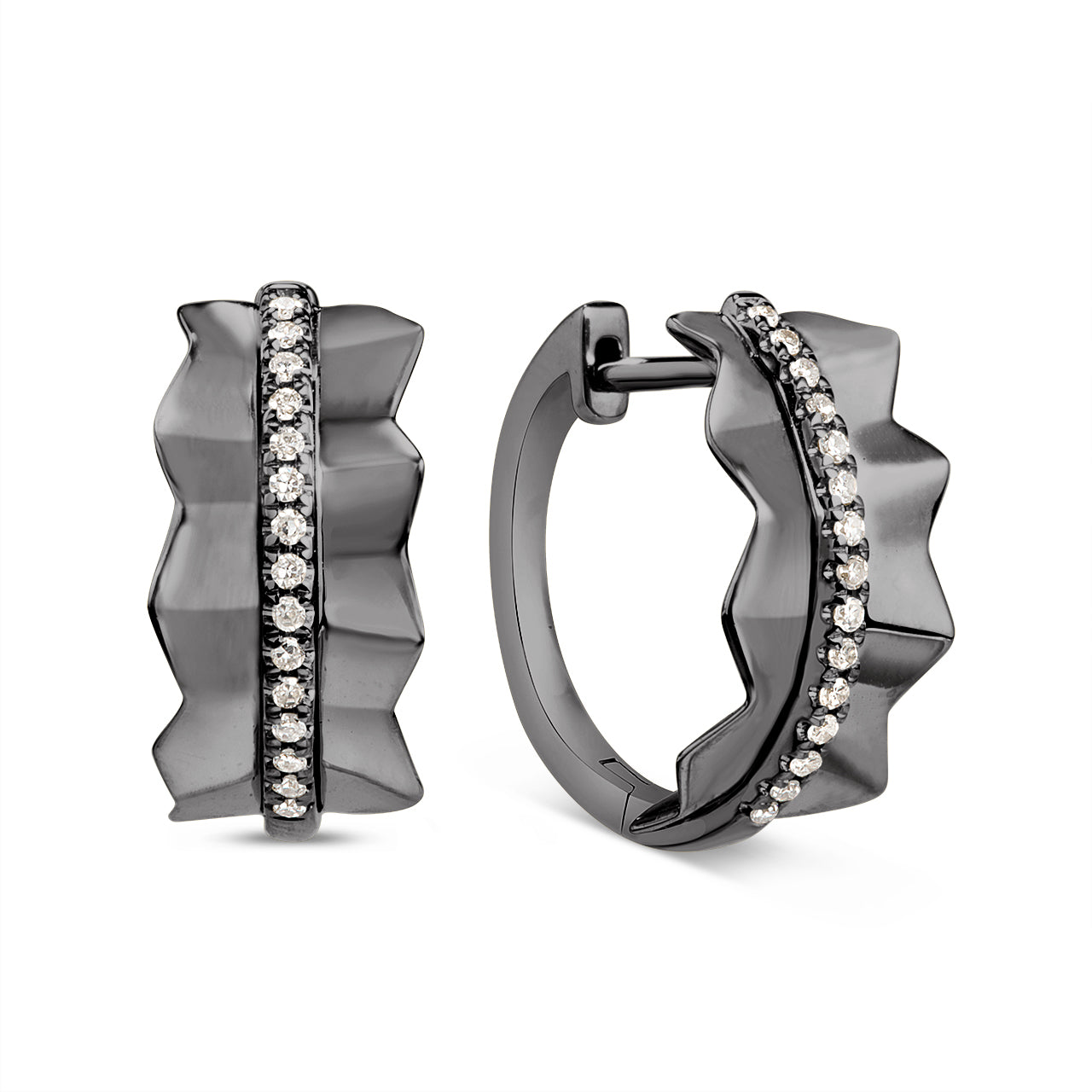 Diamond Pleated 7.4mm Huggie Earrings