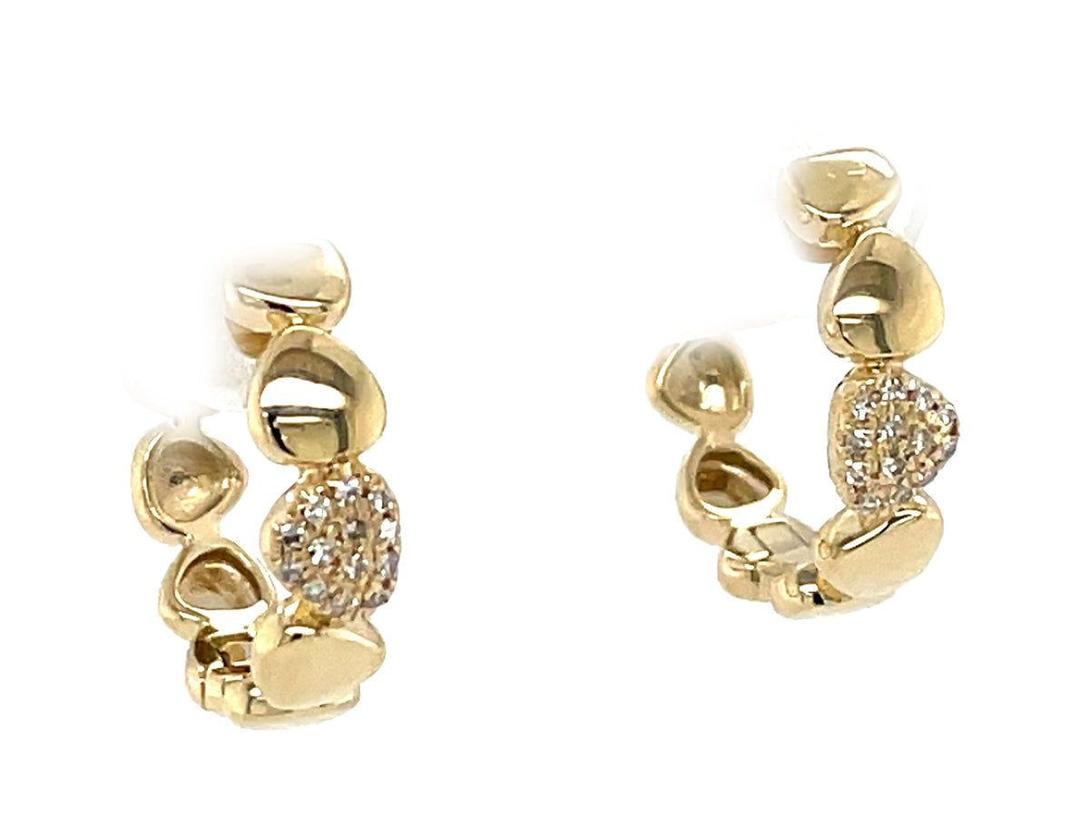 Diamond Pave Pebble Hoop Earring, 16.5mm, 14ky (N)