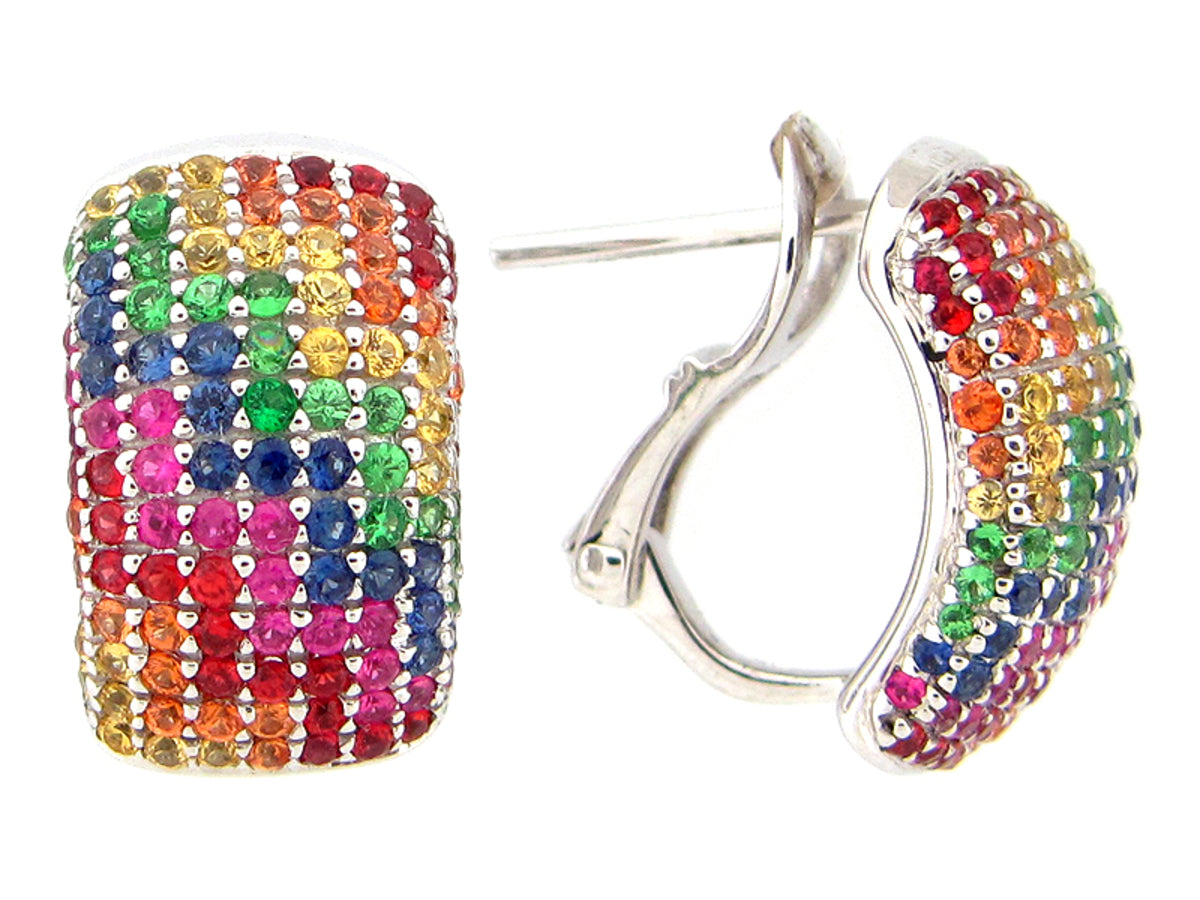 RAINBOW SAPPHIRE & TSAVORITE EARRING, 18KW (H/U)