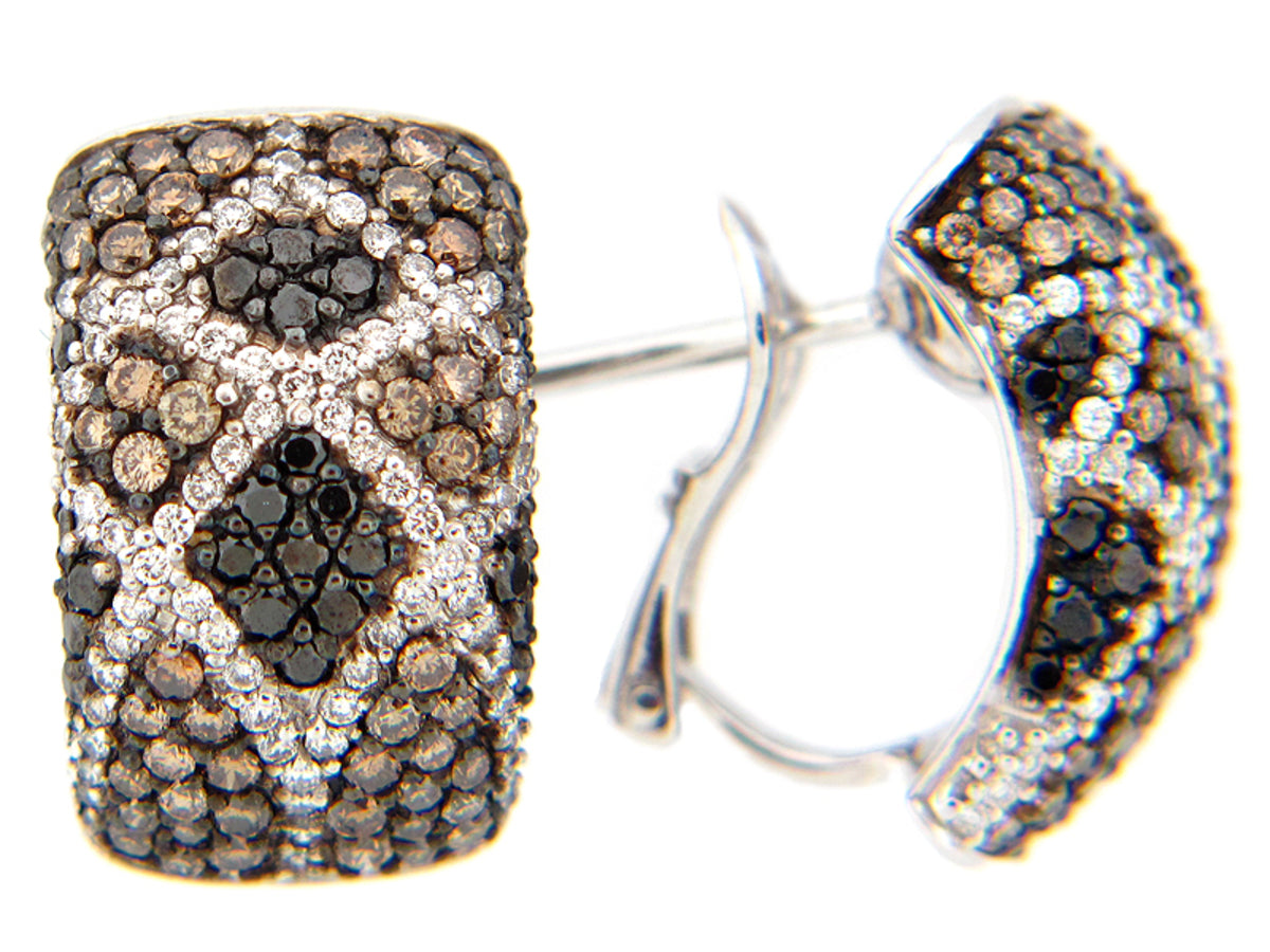BLACK, BROWN & WHITE DIAMOND EARRING, 18KW (R/N), D=2.06