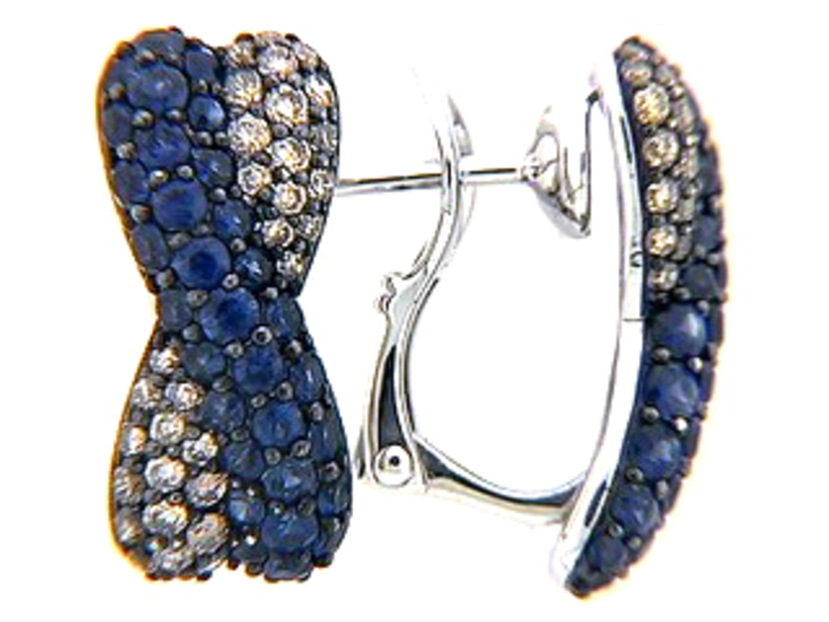 SAPPHIRE & BROWN DIAMOND EARRING, 18KW (H)