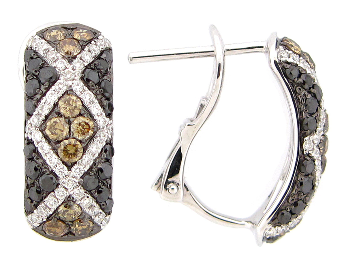 BLACK, BROWN & WHITE DIAMOND EARRING, 14KW (R/N)