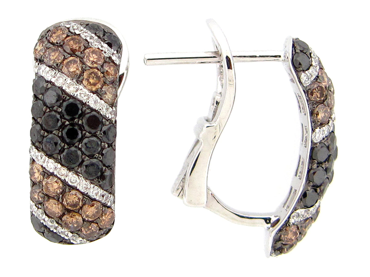 BLACK, BROWN & WHITE DIAMOND EARRING, 14KW (R/N)