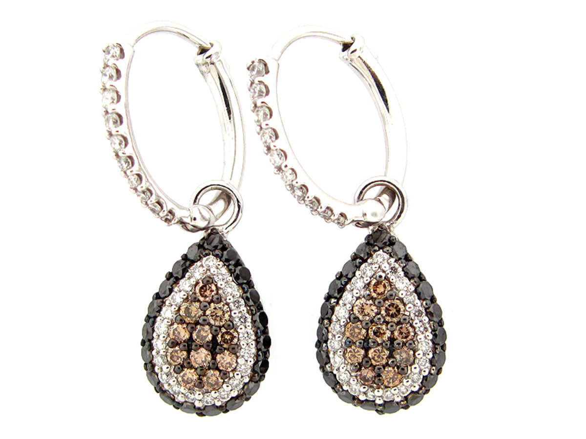 BLACK, BROWN & WHITE DIAMOND EARRING, 14KW (R/N)