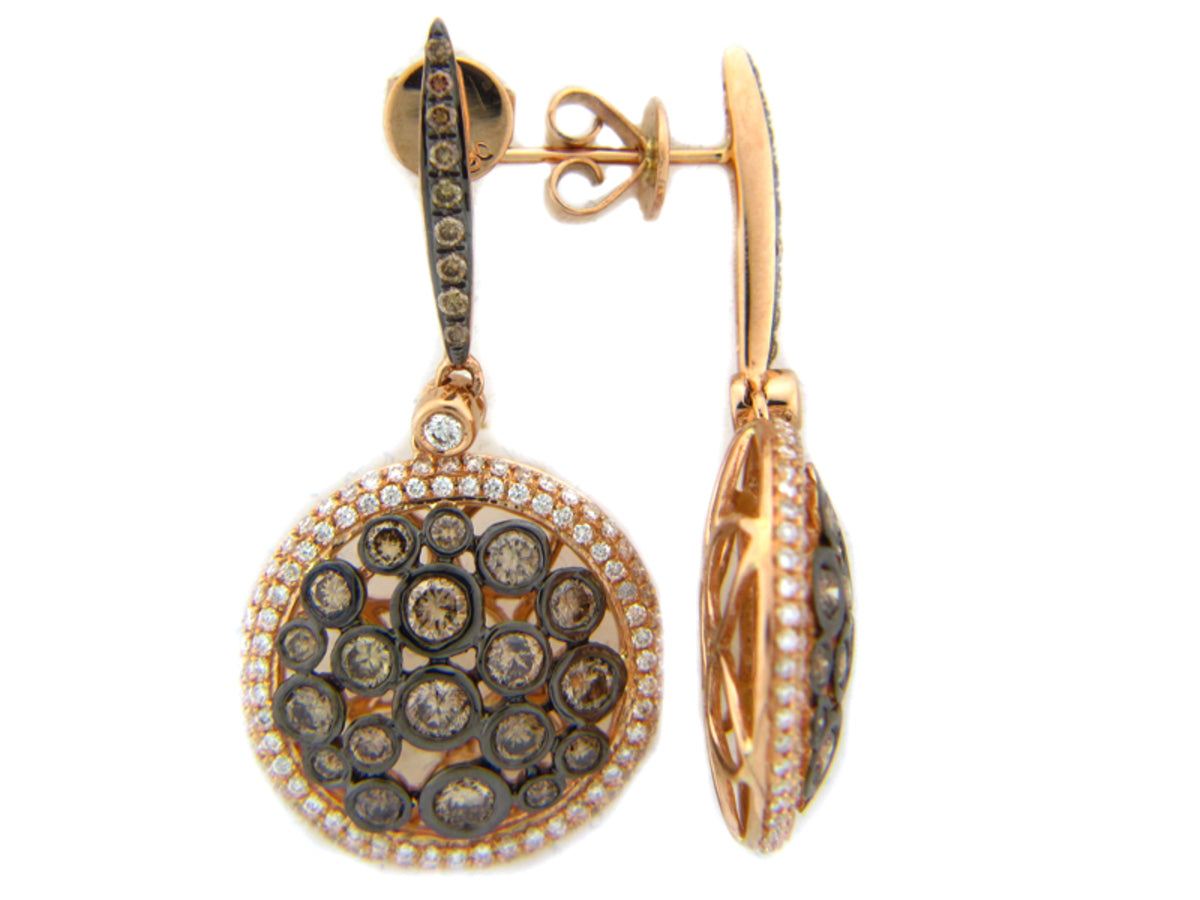 BROWN & WHITE DIAMOND EARRING, 18KR (N)