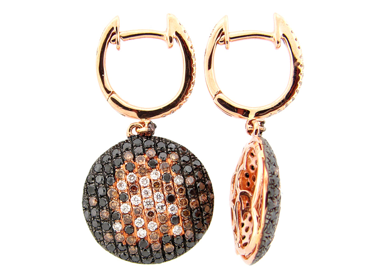 BLACK, BROWN & WHITE DIAMOND EARRING, 18KR (R/N)