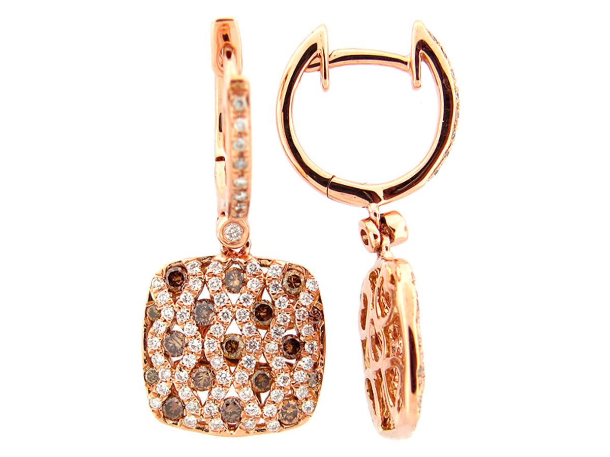 BROWN & WHITE DIAMOND EARRING, 18KR (N)