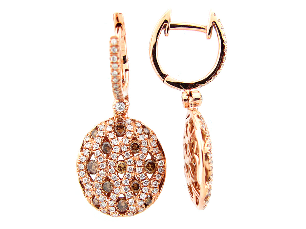 BROWN & WHITE DIAMOND EARRING, 18KR (N)