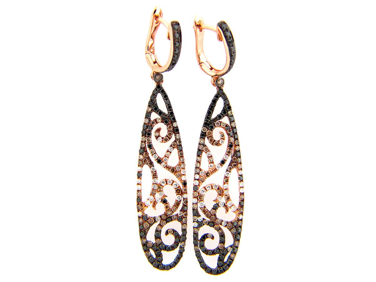 BLACK, BROWN & WHITE DIAMOND EARRING, 18KR (R/N)