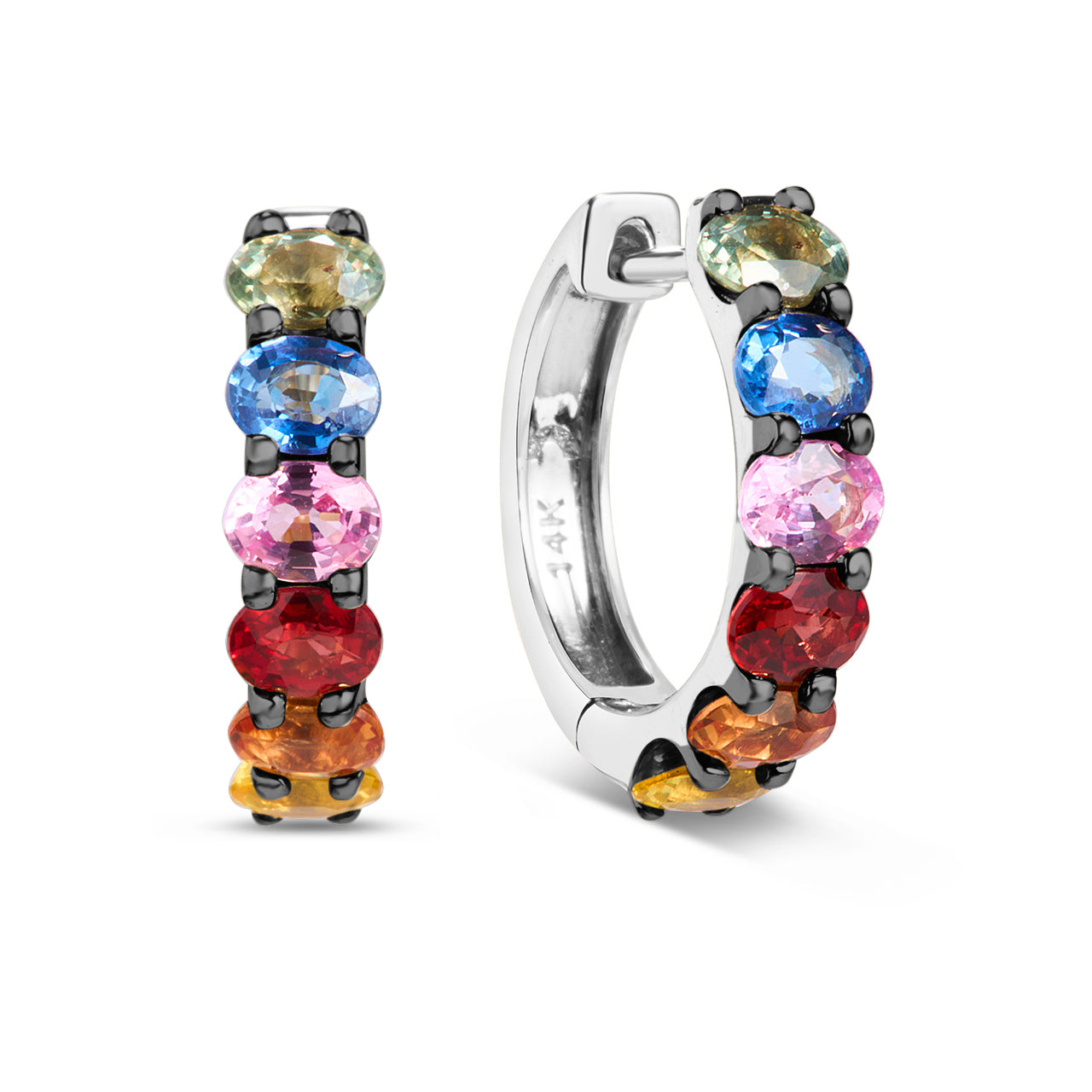 Rainbow Sapphire Oval Huggie Earring