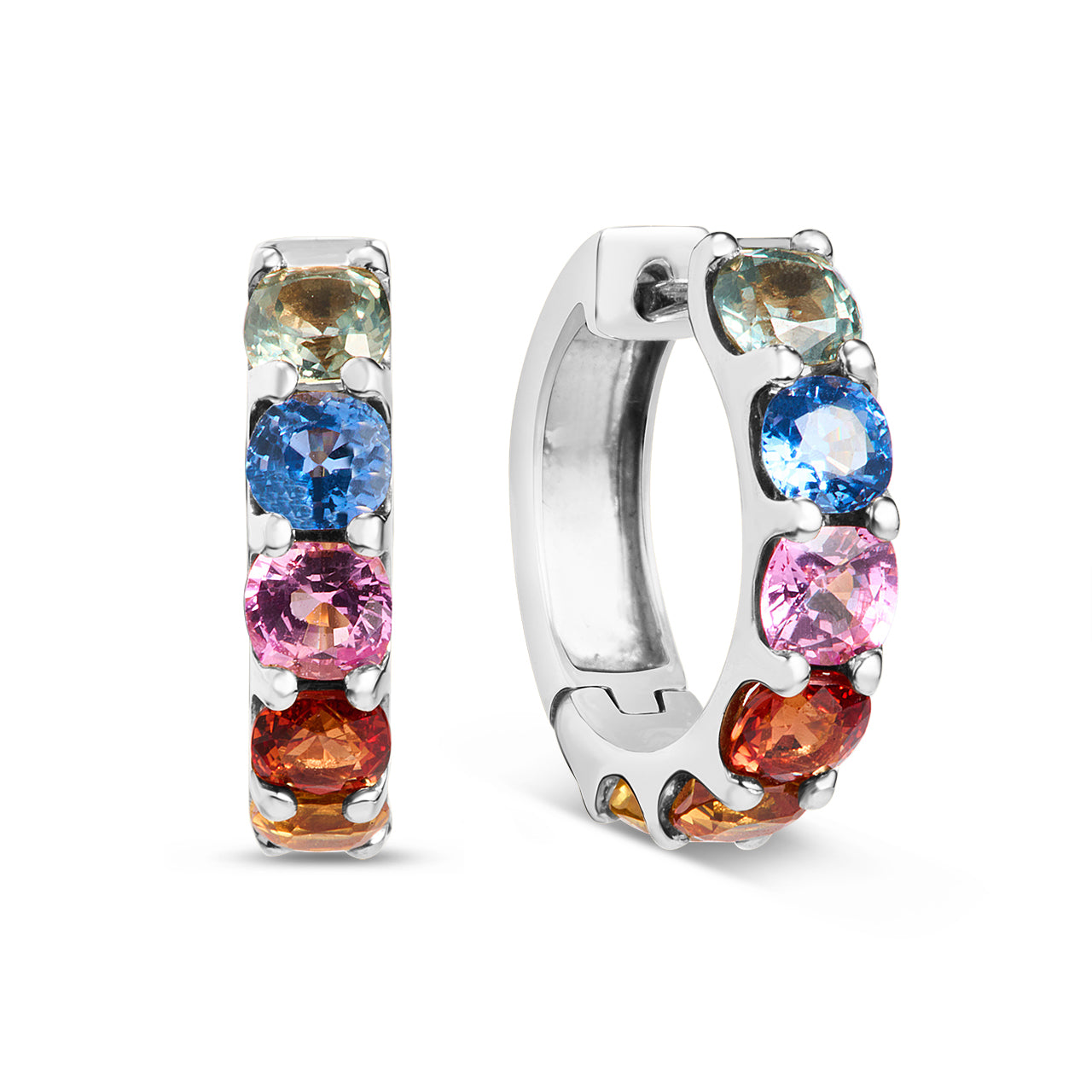 Rainbow Sapphire Cushion Huggie Earring