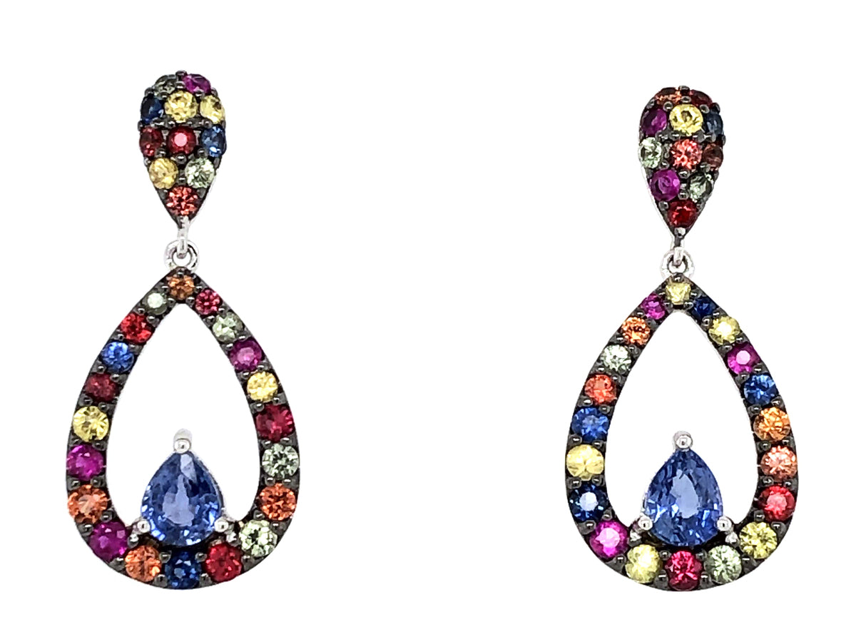 RAINBOW SAPPHIRE PEAR DANGLE EARRING