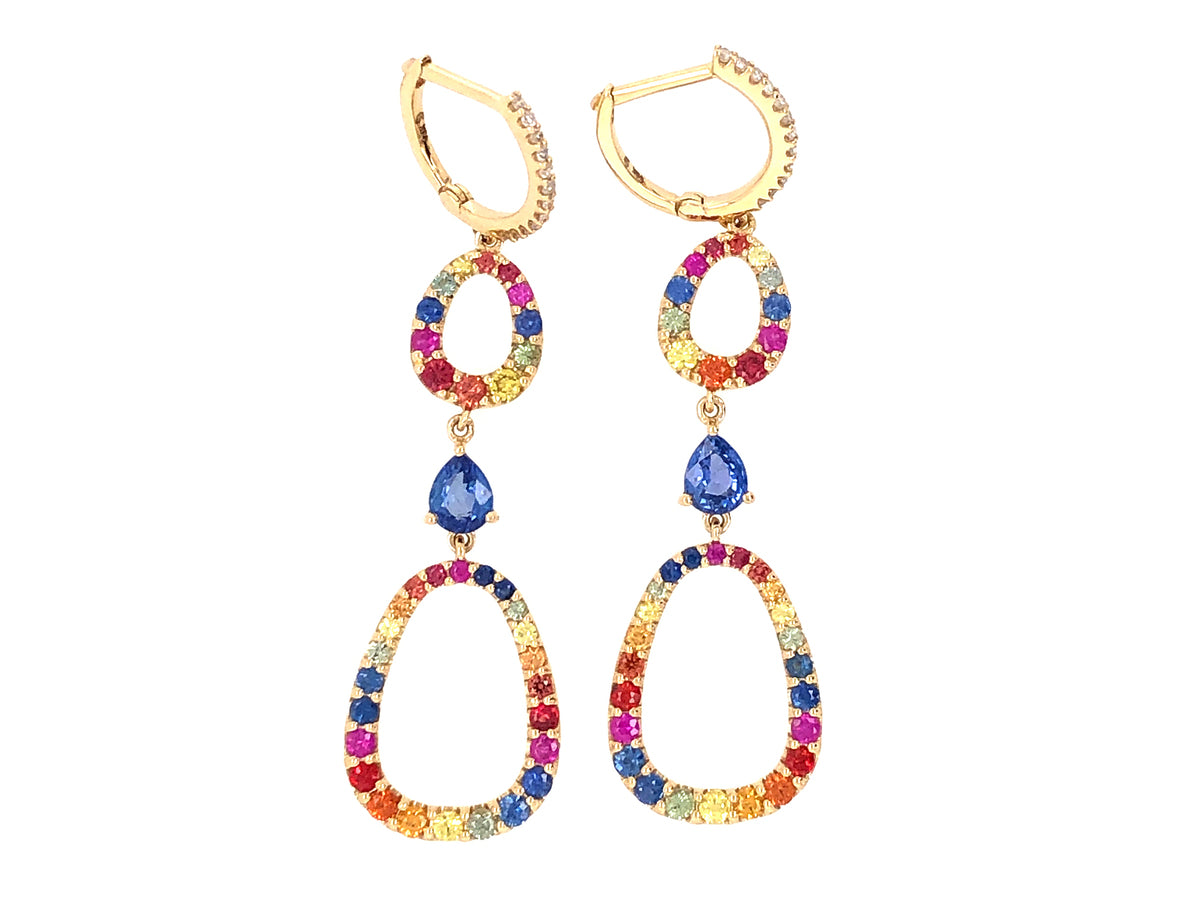 RAINBOW SAPPHIRE & DIAMOND DANGLE EARRING