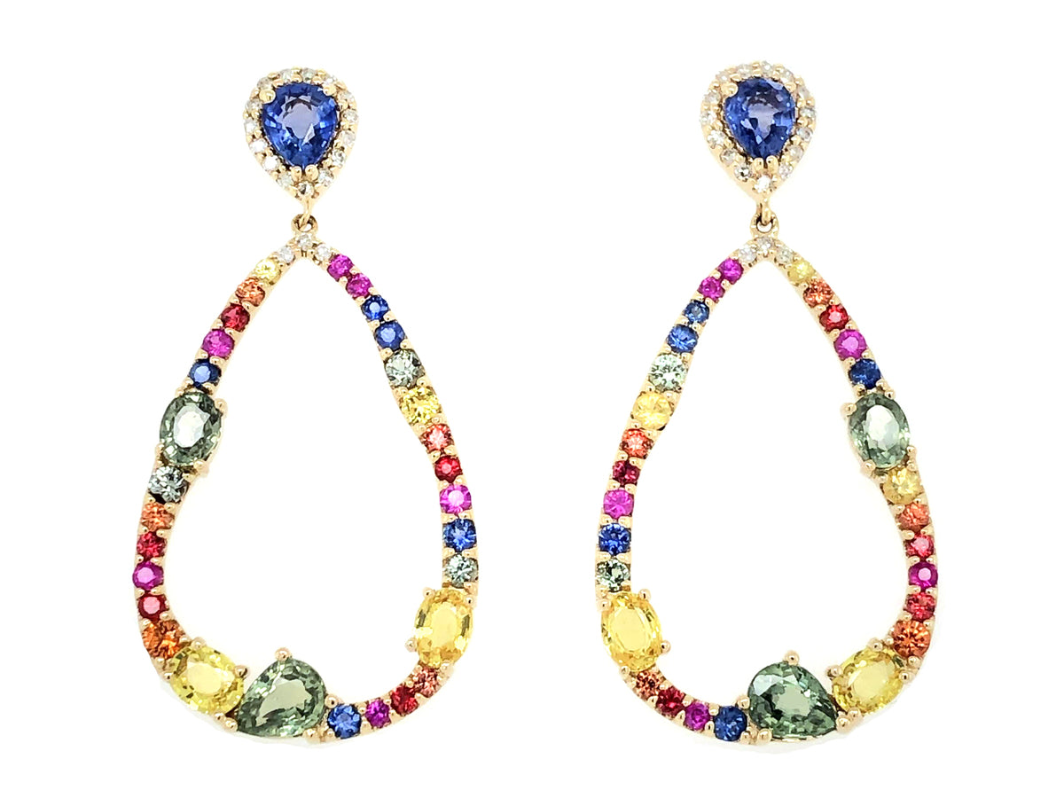 RAINBOW SAPPHIRE & DIAMOND DANGLE EARRING