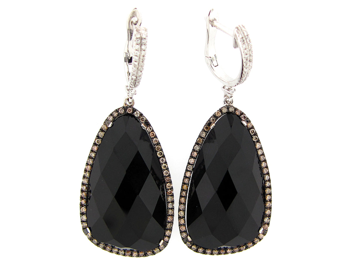 BLACK ONYX, BROWN & WHITE DIAMOND EARRING, 14KW (D/N), C=24.72