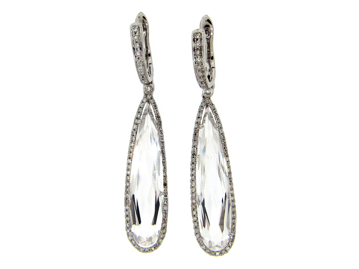 WHITE QUARTZ & DIAMOND EARRING, 14KW (H)
