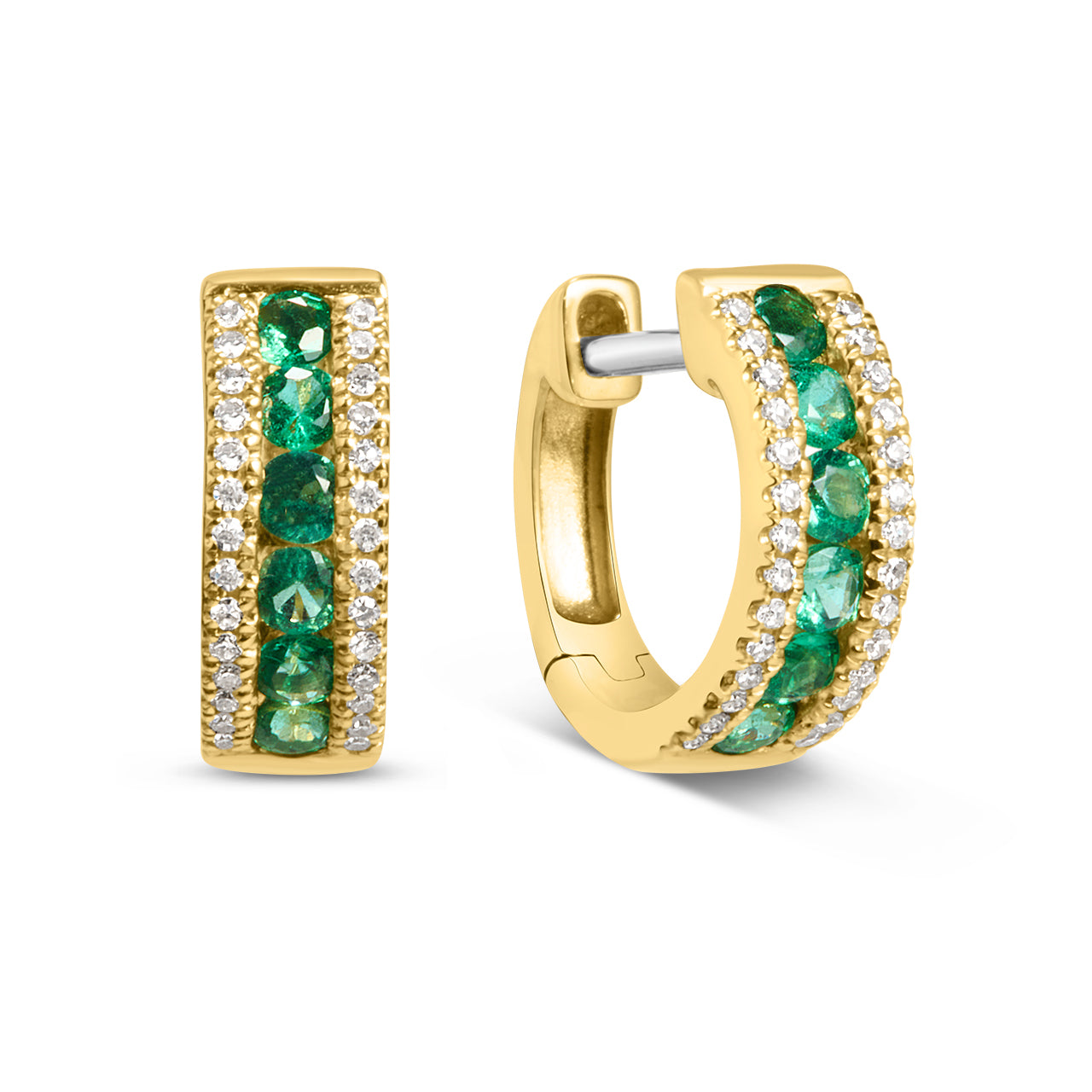 Emerald & Diamond Channel Huggie Earring