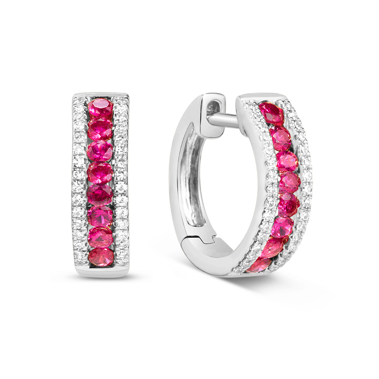 Ruby & Diamond Channel Hoop Earring