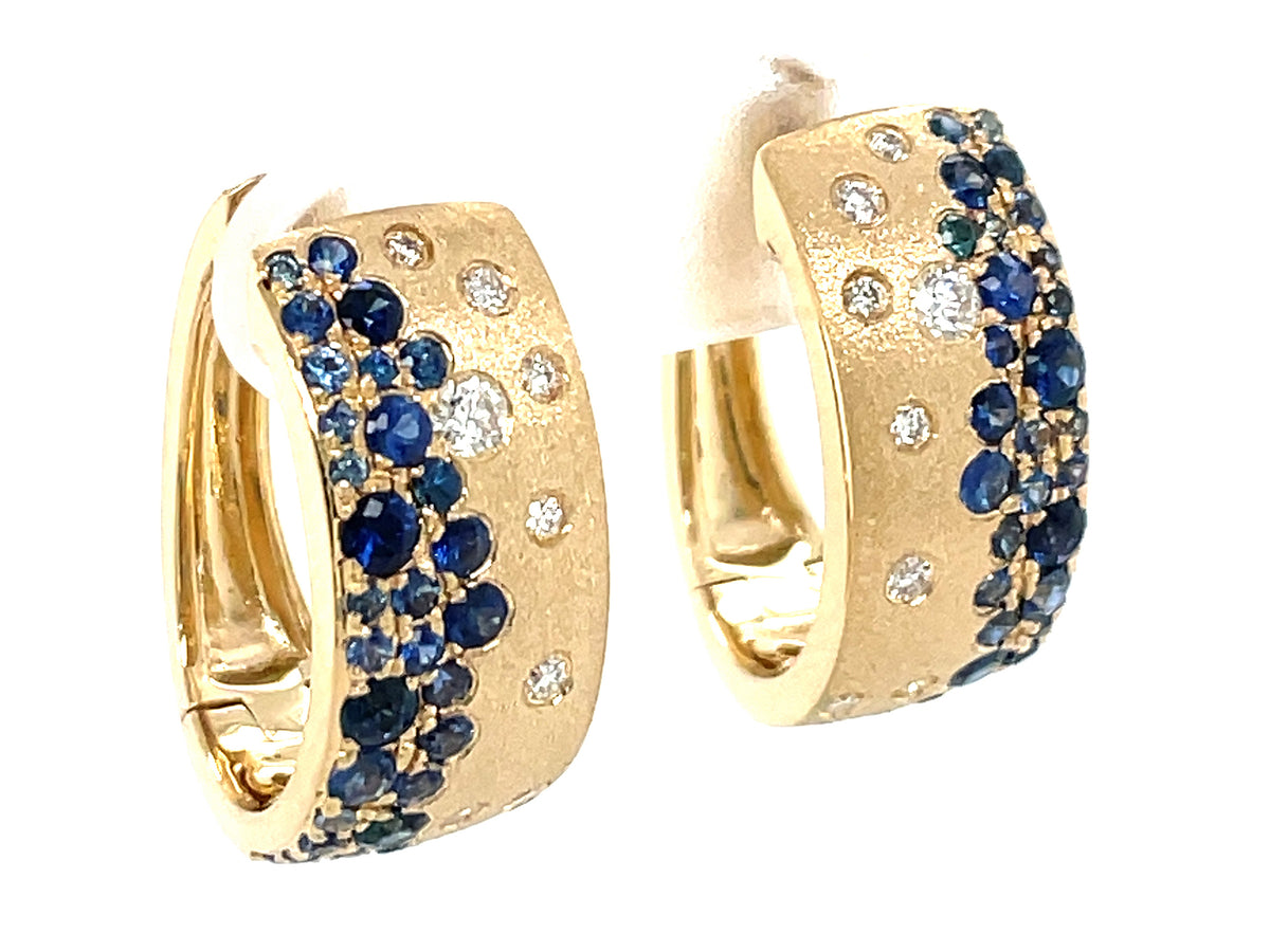 SAPPHIRE & DIAMOND FLUSH SET EARRING