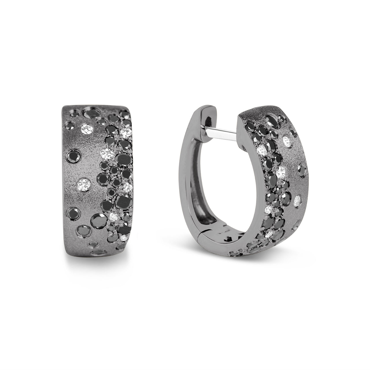 Black & White Diamond Confetti 7mm Wide Huggie Earring