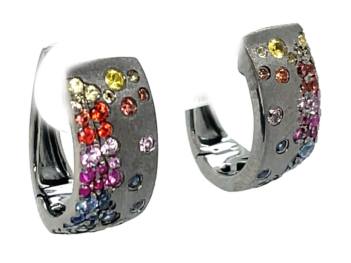 Rainbow Sapphire Tsavorite Flush Set Earring, Satin Finish, 14k Black Finish (H/U/N)