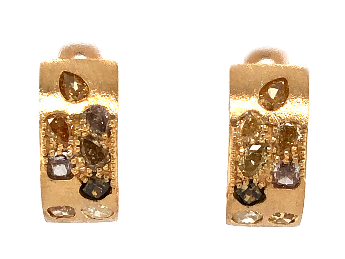 NATURAL FANCY COLOR DIAMOND FLUSH SET EARRING, SATIN FINISH, 18KY (N)
