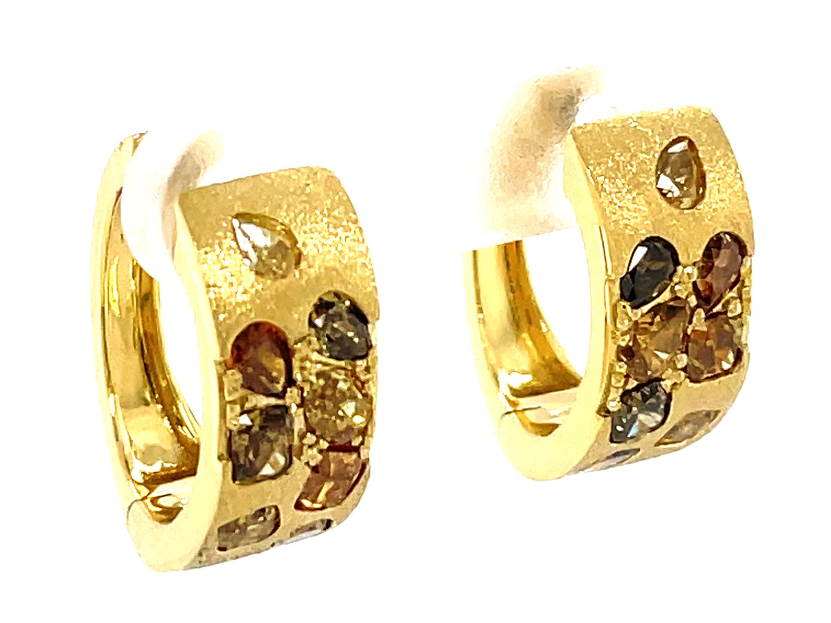 NATURAL FANCY COLOR DIAMOND FLUSH SET EARRING, SATIN FINISH, 18KY (N)