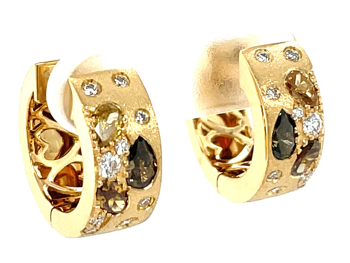 NATURAL FANCY COLOR & WHITE DIAMOND EARRING, 16MM, SATIN FINISH