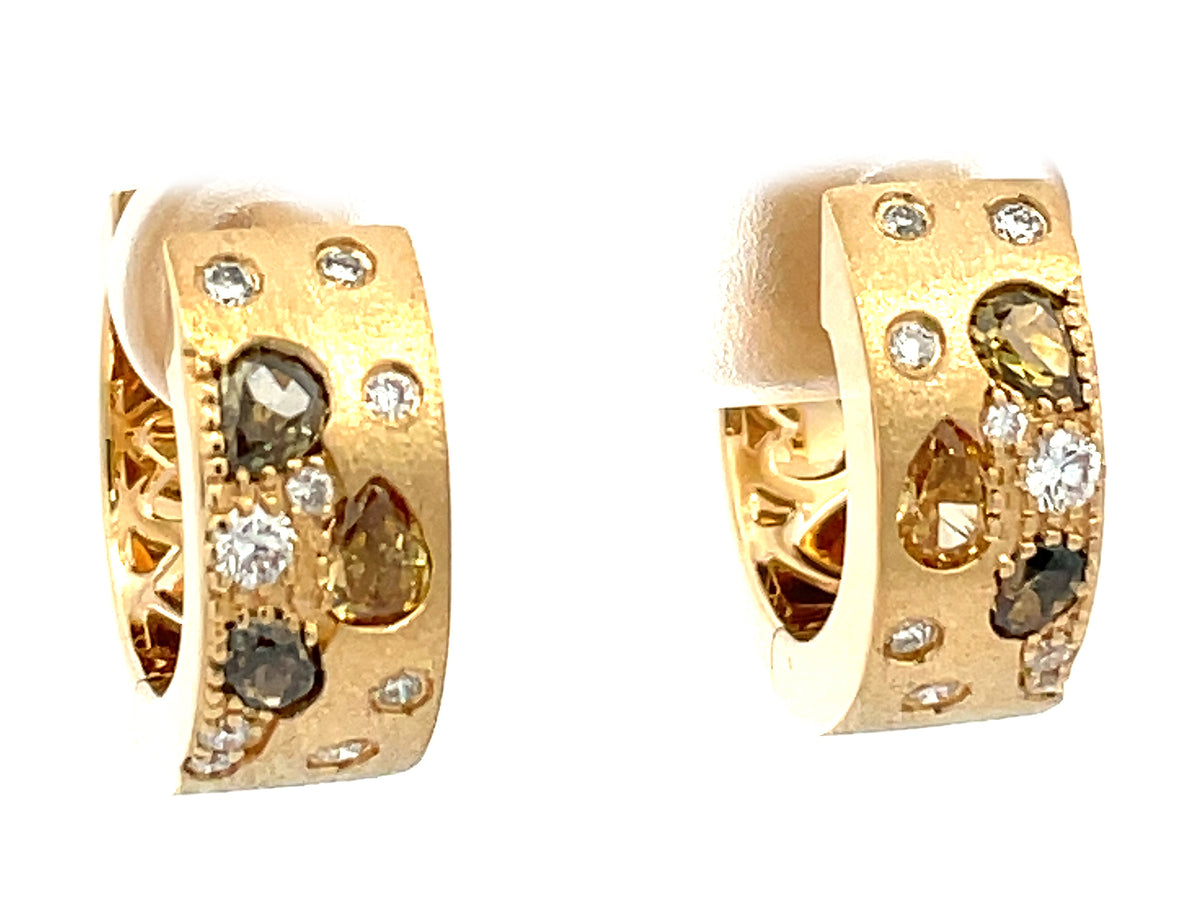 NATURAL FANCY COLOR & WHITE DIAMOND EARRING, 16MM, SATIN FINISH