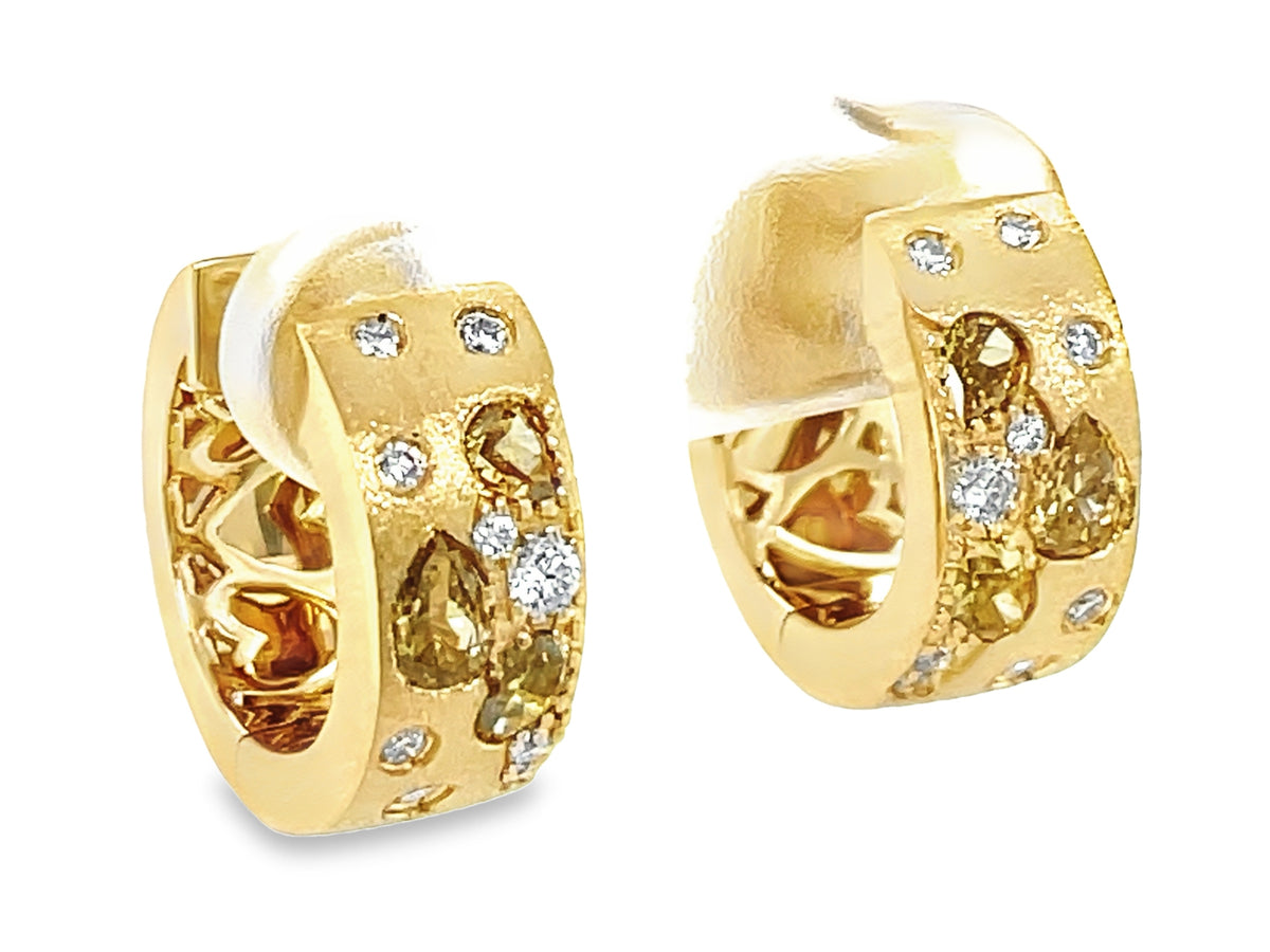 NATURAL FANCY COLOR & WHITE DIAMOND EARRING, 16MM, SATIN FINISH
