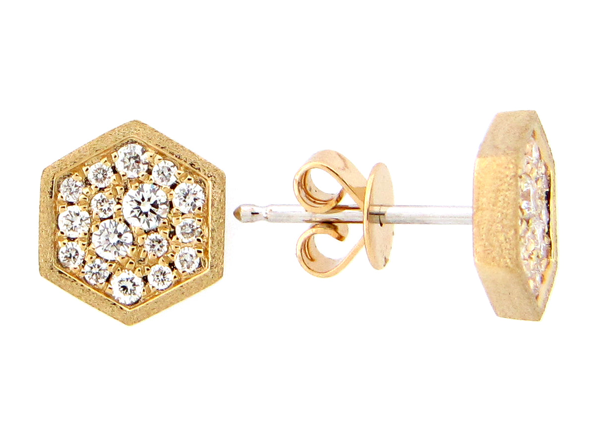 DIAMOND PAVE HONEYCOMB STUD EARRING, SATIN FINISH, 14KY (N)