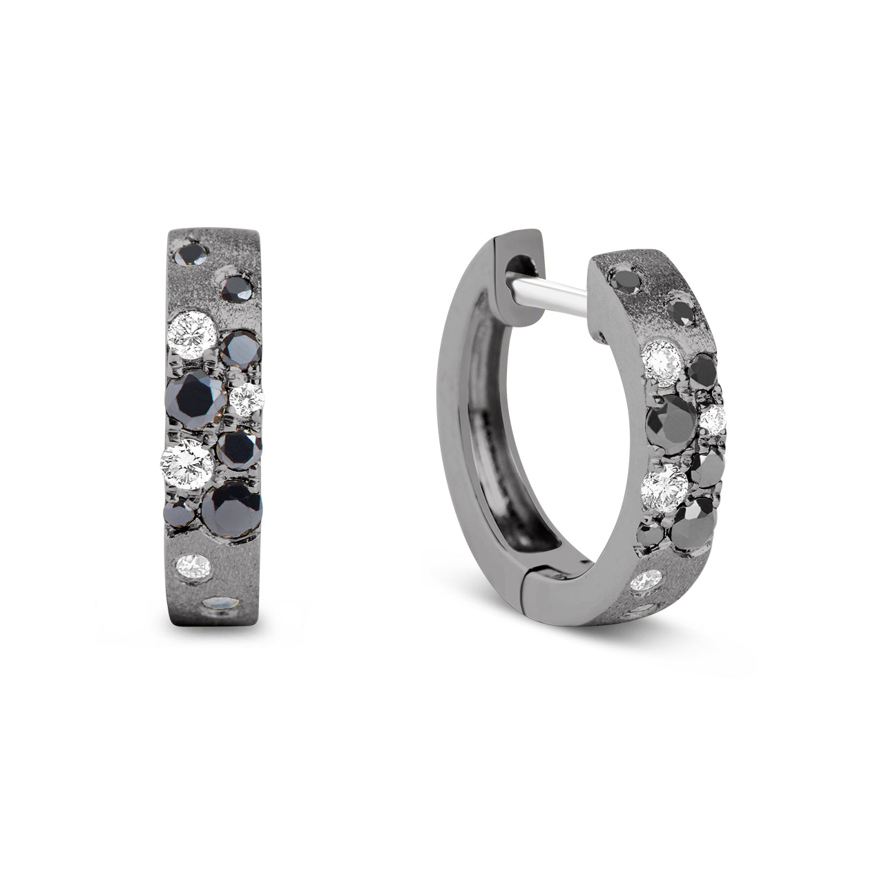 Black & White Diamond Confetti 3.1mm Wide Huggie Earring