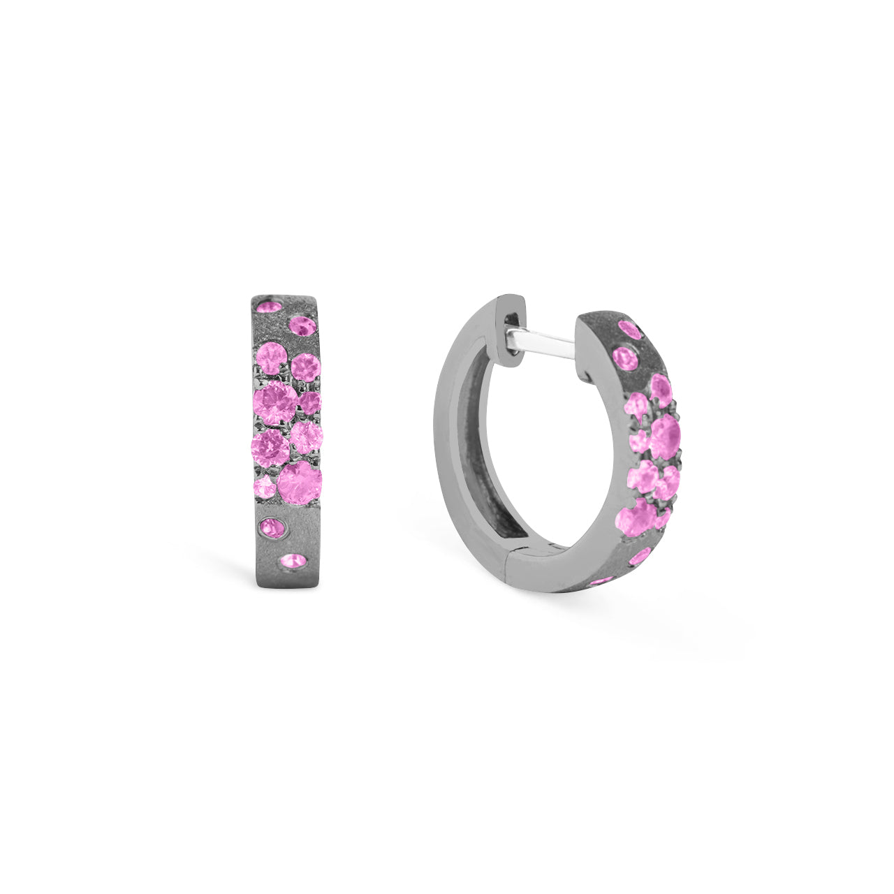 Pink Sapphire & Ruby Confetti 3.1mm Wide Huggie Earring