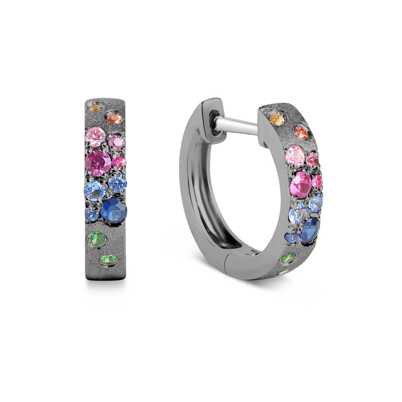 Rainbow Sapphire Confetti 3.1mm Wide Huggie Earring