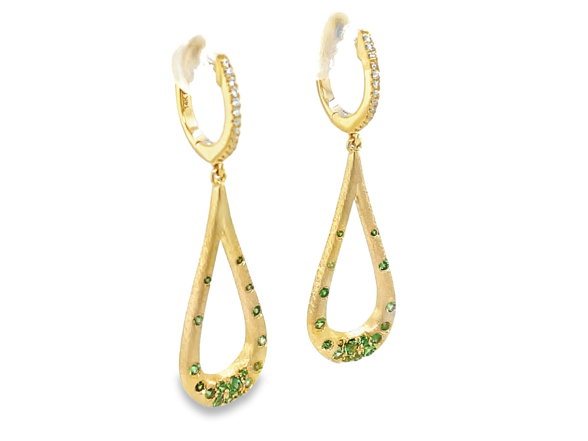 TSAVORITE & DIAMOND PEAR DANGLE CONFETTI EARRING, 38MM, SATIN FINISH