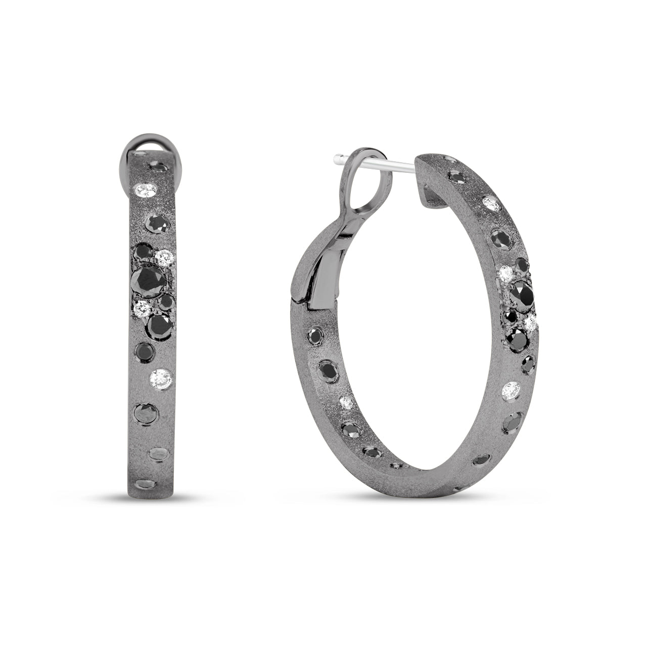 Black & White Diamond Confetti Round Hoop Earring