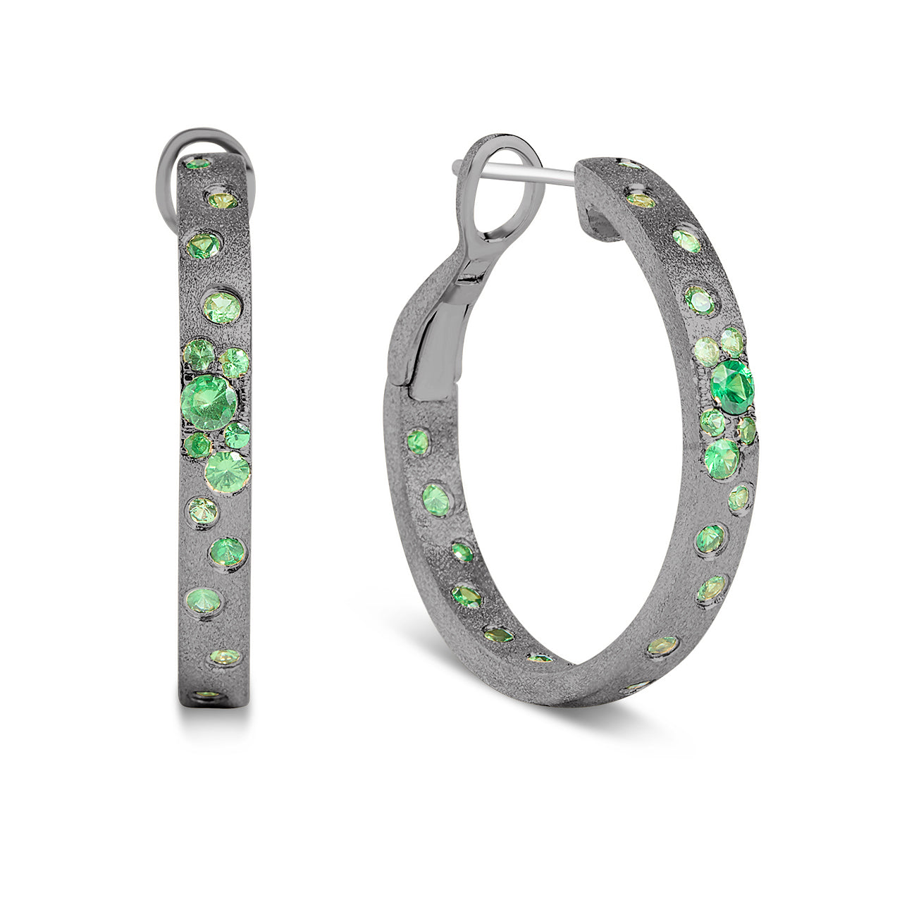 Tsavorite Confetti Round Hoop Earring