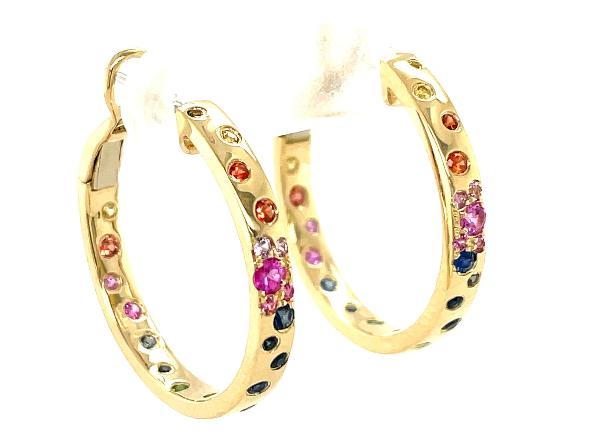 RAINBOW SAPPHIRE CONFETTI 25MM CLIP TOP HOOP EARRING