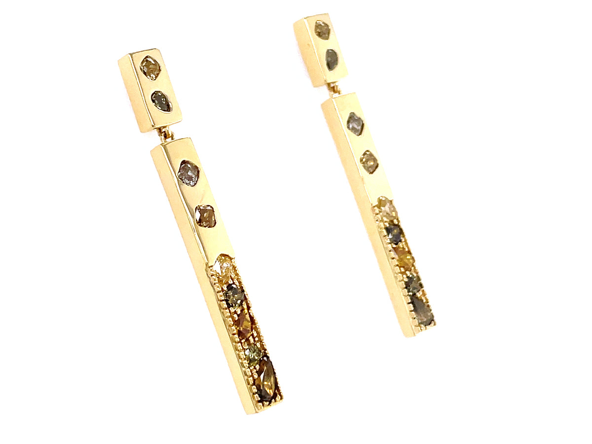 NATURAL FANCY COLOR DIAMOND FLUSH SET 2 STATION BAR EARRING