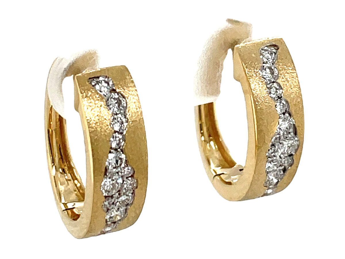 DIAMOND GROOVED FLUSH SET EARRING, SATIN FINISH, 14K YELLOW GOLD (N)