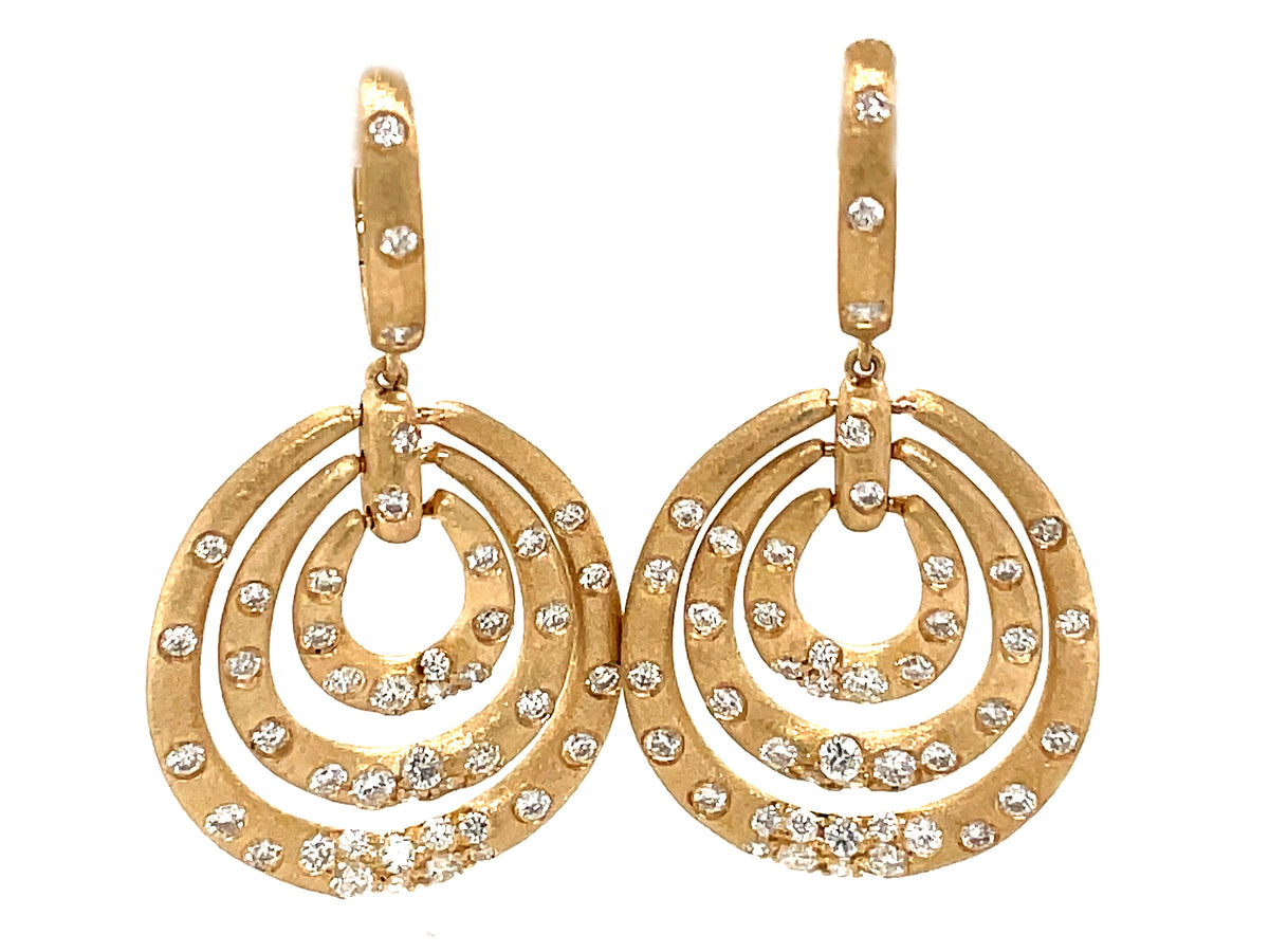 DIAMOND ROUNDS FLUSH SET CONCENTRIC OVAL DANGLE EARRING, SATIN FINISH