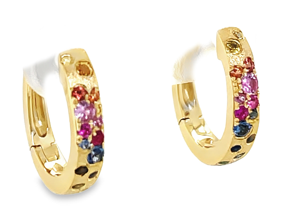 RAINBOW SAPPHIRE, RUBY, TSAVORITE CONFETTI HUGGY EARRING, 15.3X14.5MM, SATIN FINISH